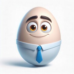 A cheerful cartoon egg character, features bright eyes and a friendly smile, wears a crisp shirt with a tie, exuding professionalism and charm, set against a neutral backdrop
