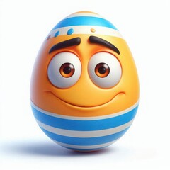 A cheerful egg character adorned with blue stripes beams with happiness, inviting joy and warmth. It embodies a playful spirit that sparks imagination and fun in everyone nearby