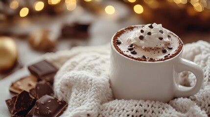 Cozy Hot Chocolate with Whipped Cream and Chocolate Chips Decor