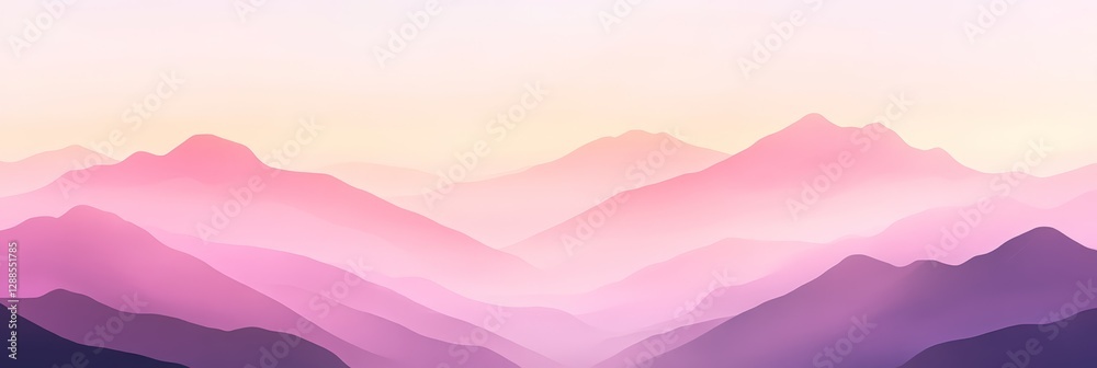 Poster purple and pink mountains create a beautiful landscape during a colorful sunset, with a gradient of 