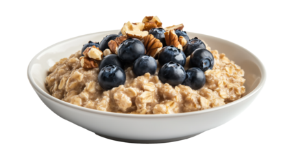 morning oatmeal in a bowl with additives on a transparent background 