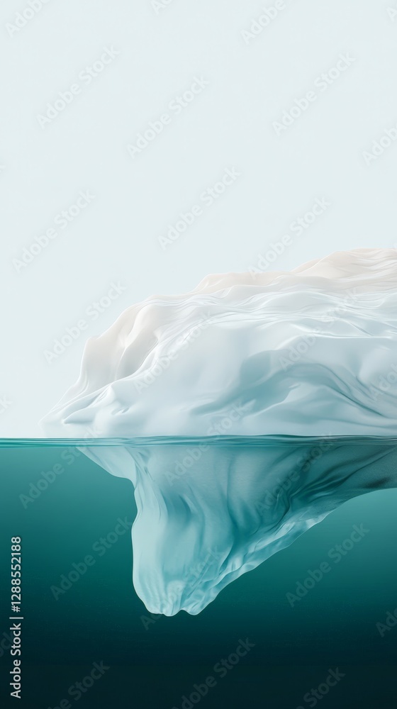 Poster Large iceberg floating in ocean with most of its mass submerged underwater, symbolizing hidden danger, global warming, and climate change effects on polar regions