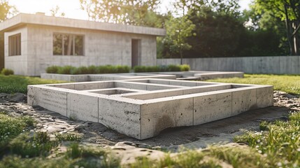 Essential concrete foundation for house construction  sturdy slabs and blocks for stability