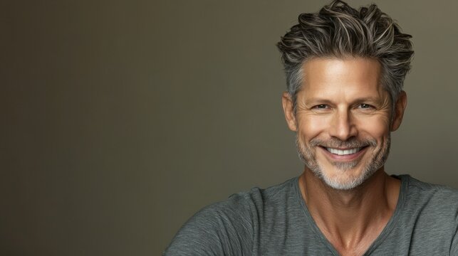 Hair restoration advertisement featuring a confident individual. Highlighting noticeable improvements and a radiant smile