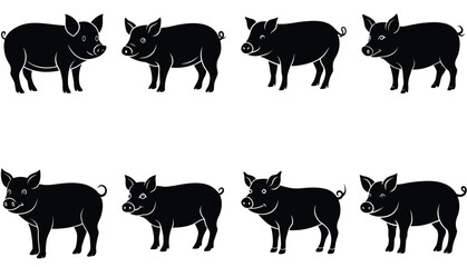 Pig Silhouette Collection. pig vector shilhouette bundle . pig set icon.
