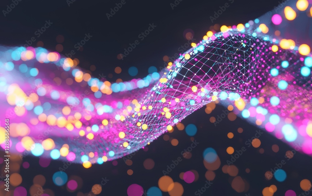 Poster generative ai abstract with geometric shapes, vibrant colors and dynamic waves creating a sense move