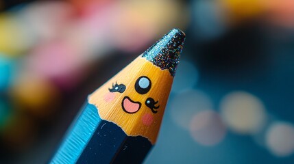 Obraz premium A chibi pencil with sparkly lead and a winking face