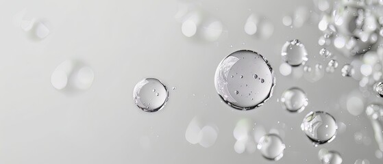 Scattered water droplets with subtle reflections on light gray surface