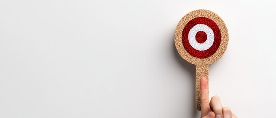 A hand pointing at a symbolic target on a plain wall, representing focus and goals.