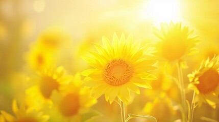 Obraz premium A bright field of sunflowers blooming under warm sunlight