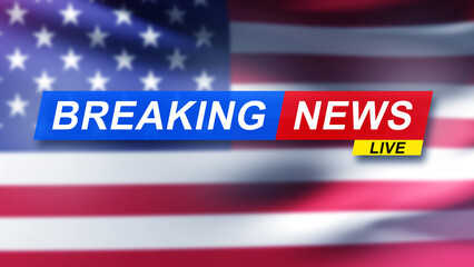 Breaking news from USA. Live tv broadcast screensaver. USA flag. Breaking news from united states...