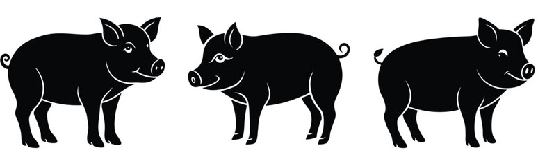 Pig Silhouette Collection. pig vector shilhouette bundle . pig set icon.