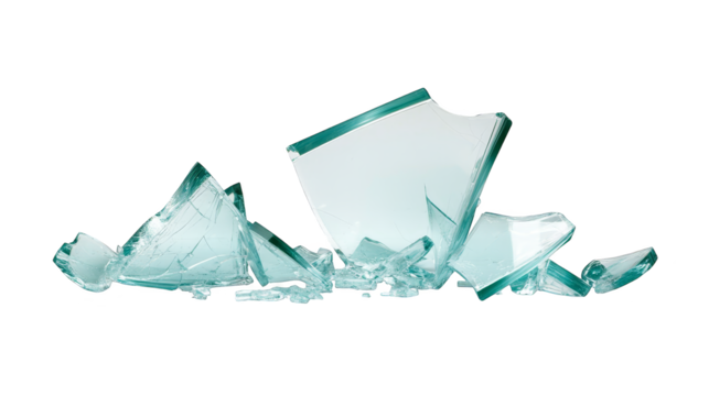 Broken glass piece on plaid fabric, a closeup view of texture and shattered fragments