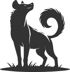 A hyena with its tail raised high, confident vector animal silhouette