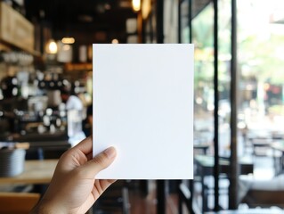 Blank White Paper Mockup in a Cozy Coffee Shop Setting, Perfect for Menu or Advertisement Design