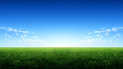 Obraz premium Expansive Green Field Under a Bright Blue Sky