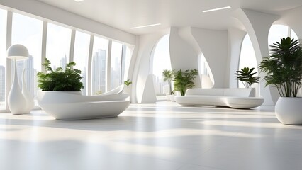 Fototapeta premium minimalist room with a light wooden cabinet against a plain white wall