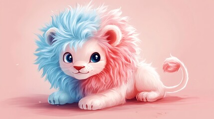 Obraz premium A chibi lion with a fluffy pastel-colored mane