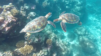 Sea Turtles Swimming Underwater