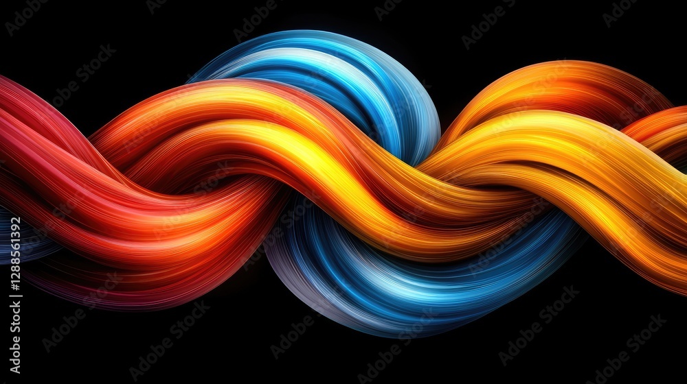 Poster dynamic colorful swirls abstract art digital creation black background close-up view vibrant design 
