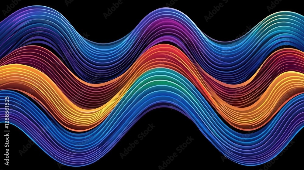 Poster dynamic color waves abstract art digital design studio setting close-up view visual rhythm concept