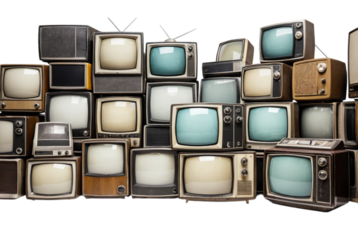 Retro old televisions pile on floor nostalgic tech memories preserved.png