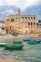 Abbey of San Vito Martire, Abbazia di San Vito. The small and beautiful harbour with colorful boats...