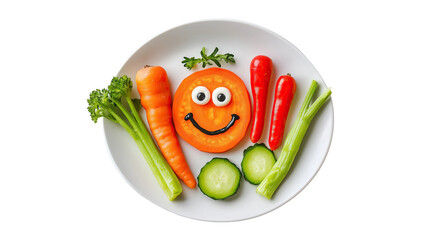 fun food plate for kids, with a picture of vegetables on a transparent background 