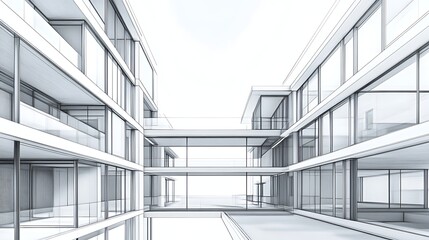 Obraz premium Architectural rendering of modern minimalist glass building exterior high resolution picture