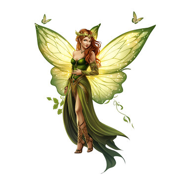 A Celtic fairy with glowing wings, Isolated on transparent or white background cut out, Mythological Creatures and Folklore clip art concept