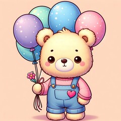 Naklejka premium cute bear holding balloons in hand