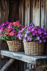 Flowers on Wooden Bench