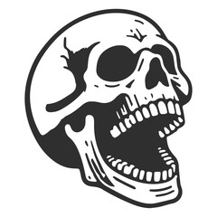 Detailed Vector Illustration of a Human Skull in Bold Black Outline Style