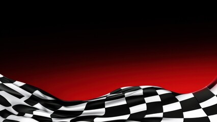 Waving checkered motorsport racing flag on red and black gradient background with copy space