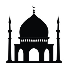 Silhouette Vector of an Islamic Mosque with Crescent Moon and Twin Minarets – Religious Architecture Illustration
