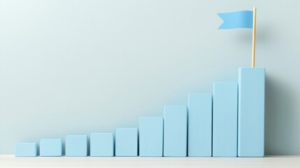 Chart with blue bars rising, reaching impressive heights and indicating growth.