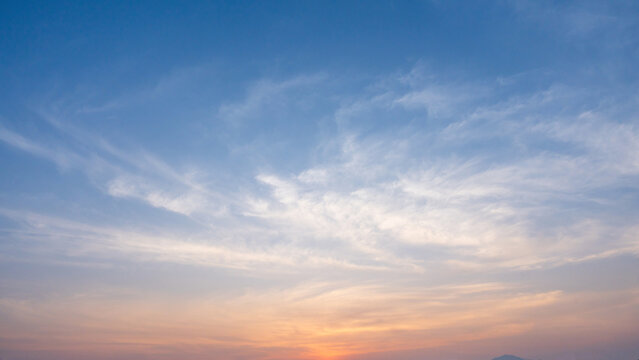 Blue sky with soft cloud on sunrise or sunset time. Nature background