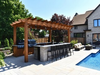 Luxury Backyard Oasis: Outdoor Kitchen and Poolside Relaxation