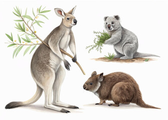 Obraz premium set of marsupial animals isolated on white