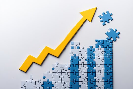 Rising graph with jigsaw puzzle pieces