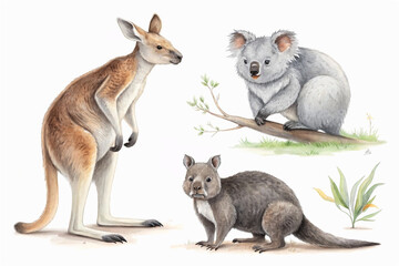 Obraz premium set of marsupial animals isolated on white