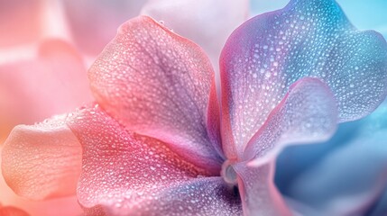 Fototapeta premium Close-up of a vibrant flower petal with dew drops, showcasing delicate textures and colors