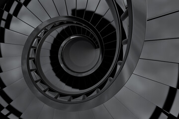 Fototapeta premium Mysterious black spiral staircase revealing abstract geometry in modern interior