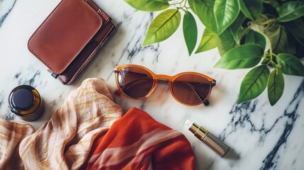 Luxury Travel Essentials Flat Lay Featuring Designer Accessories