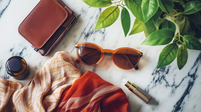 Luxury Travel Essentials Flat Lay Featuring Designer Accessories