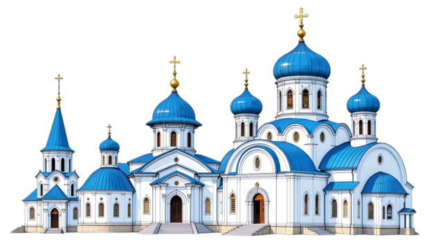 Traditional Orthodox churches blue domes bell towers stand tall.png