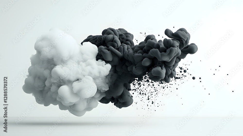 Poster dramatic monochrome abstract art with an explosive ink cloud creating a gradient fade effect dynamic