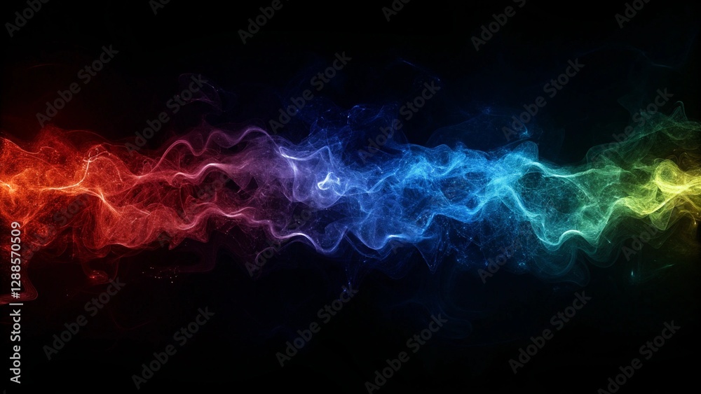 Sticker game background visuals of glowing neon waves forming abstract shapes and patterns on black wallpape