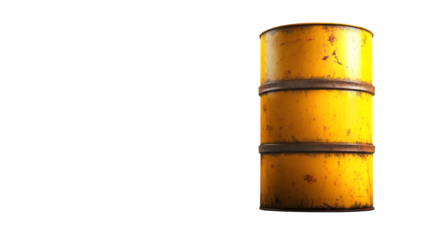 Vibrant yellow barrel against blue checkered backdrop, industrial storage aesthetic