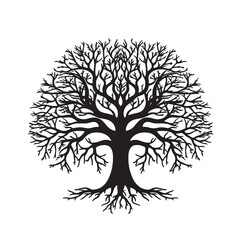 Artistic Tree of Life Black Silhouette Isolated on White